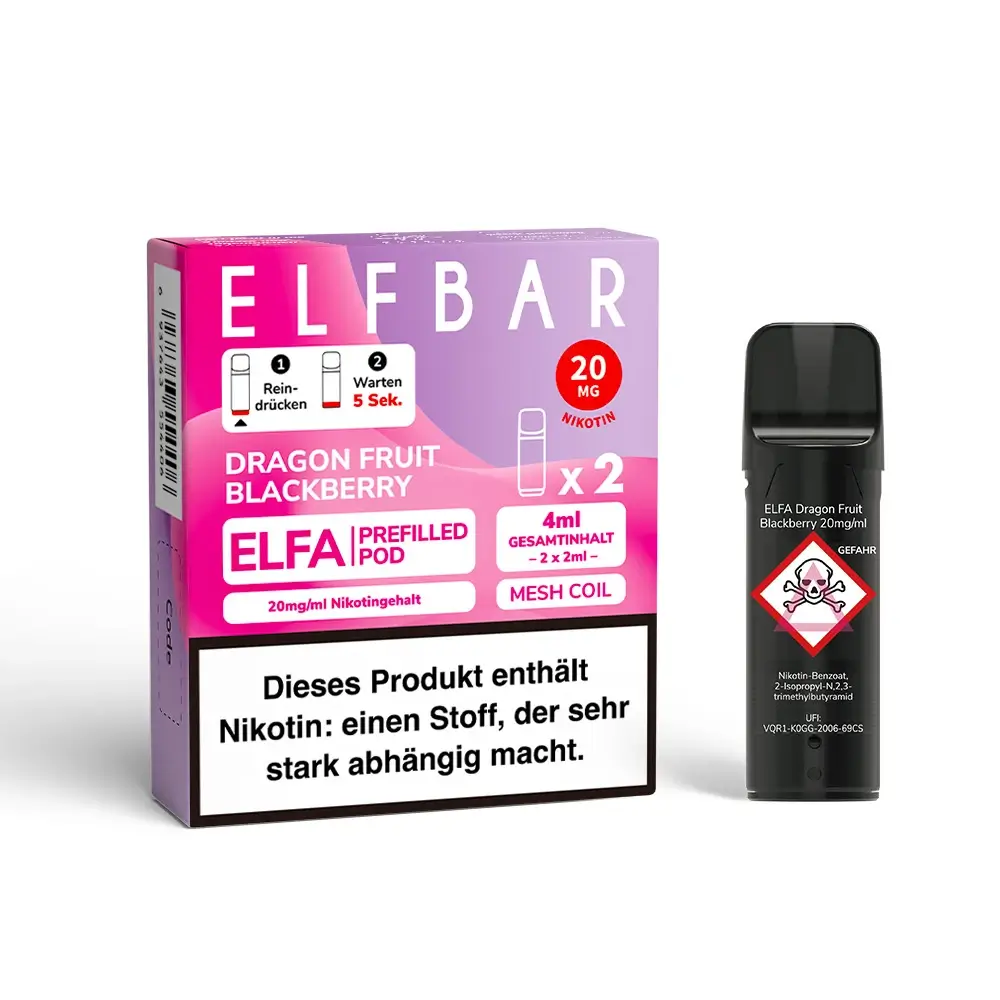 2 x Elfbar Elfa - Dragon Fruit Blackberry 2ml Einweg Pod - 20mg