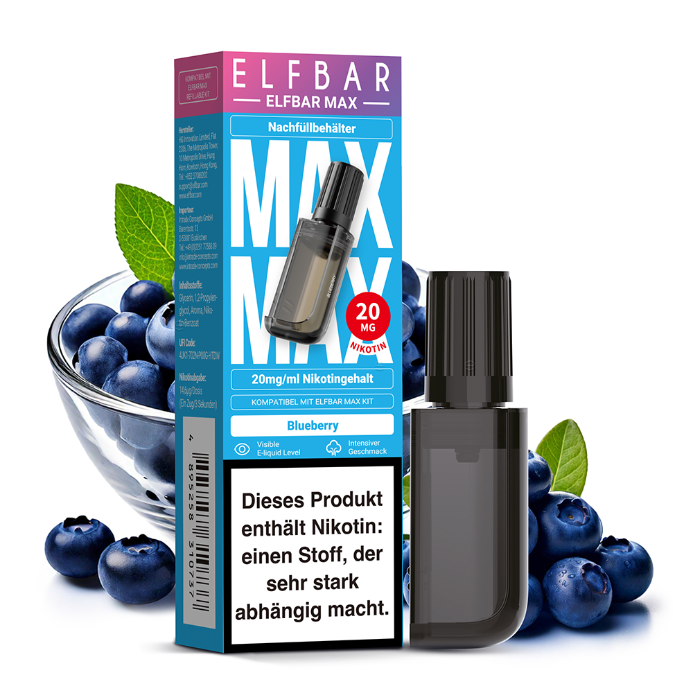 Elfbar MAX Refill Pod - Blueberry - 20mg Nikotinsalz 10ml C Elfbar MAX Refill Pod - Blueberry - 20mg Nikotinsalz 10ml C