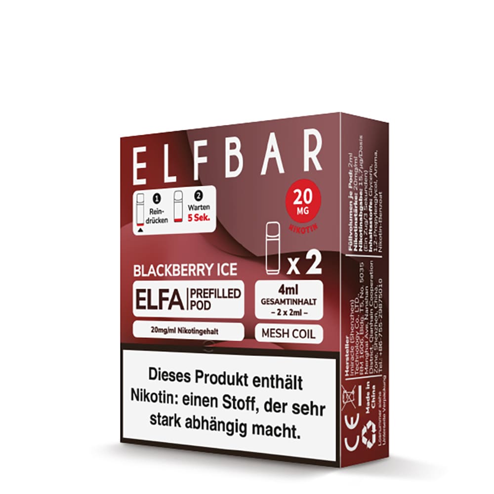 2x Elfbar Elfa Einweg Pod - Blackberry Ice - 20mg Nikotinsalz 2ml 