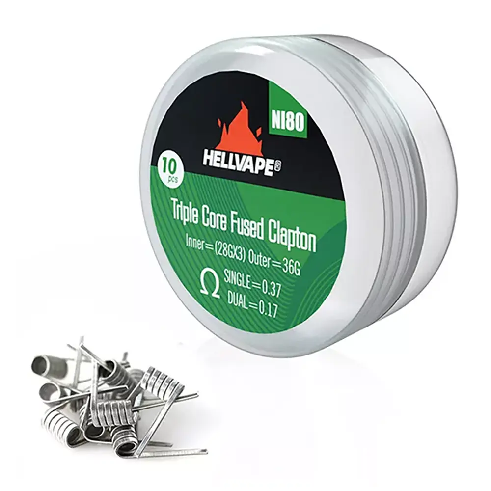 Hellvape NI80 Triple Core Fused Clapton Coils 0,37 Ohm (Dead Rabbit 3 RDA) Hellvape NI80 Triple Core Fused Clapton Coils 0,37 Ohm (Dead Rabbit 3 RDA)