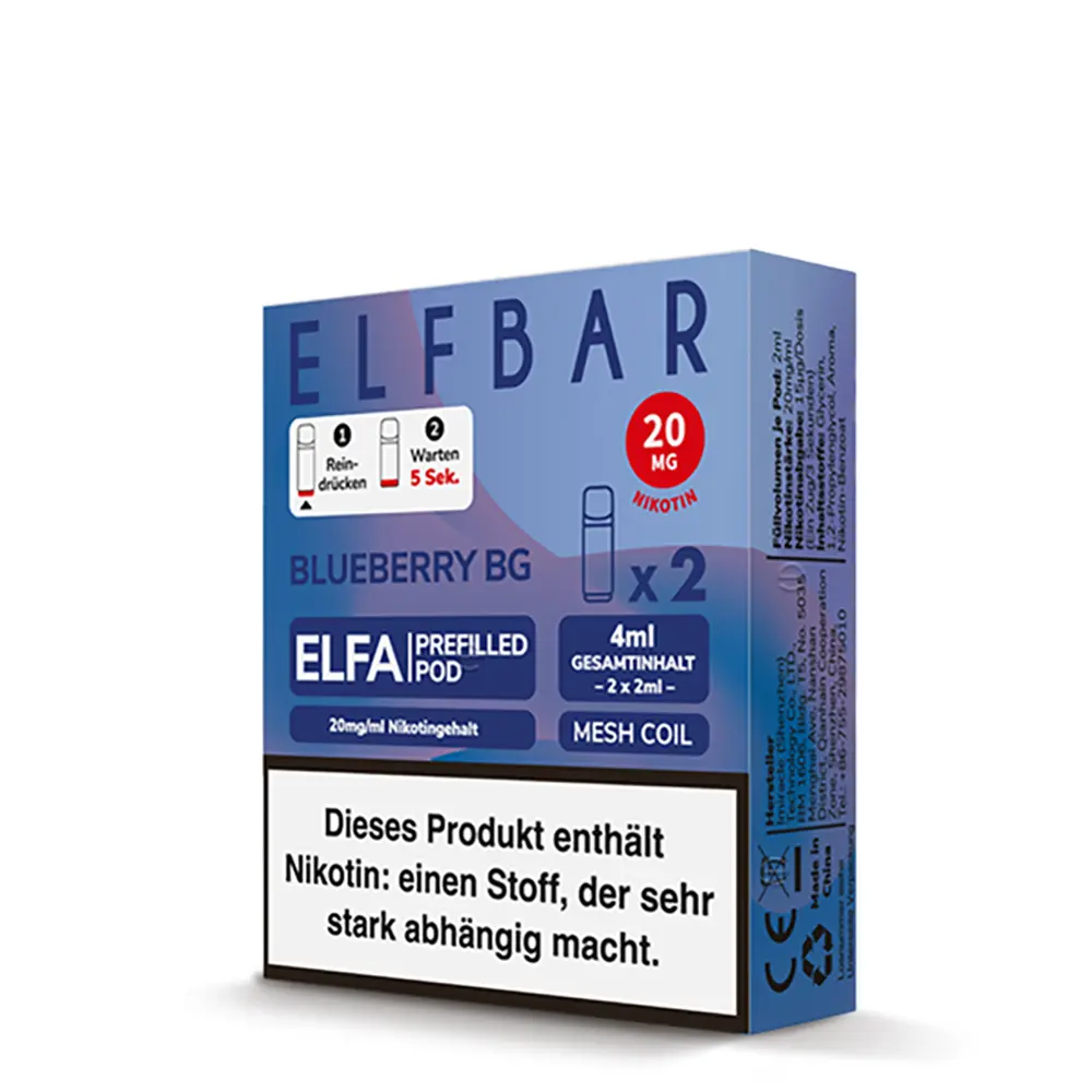 Elfbar Elfa Einweg Pod - Blueberry BG - 20mg Nikotinsalz 2ml  Elfbar Elfa Einweg Pod - Blueberry BG - 20mg Nikotinsalz 2ml