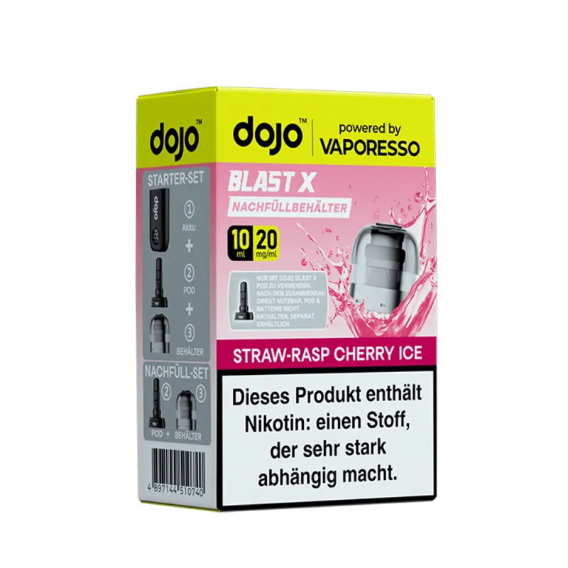 Vaporesso Dojo Blast X Einweg Pod - Straw Rasp Cherry Ice 10ml Nikotinsalz