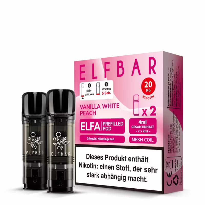 2 x Elfbar Elfa - Vanilla White Peach 2ml Einweg Pod