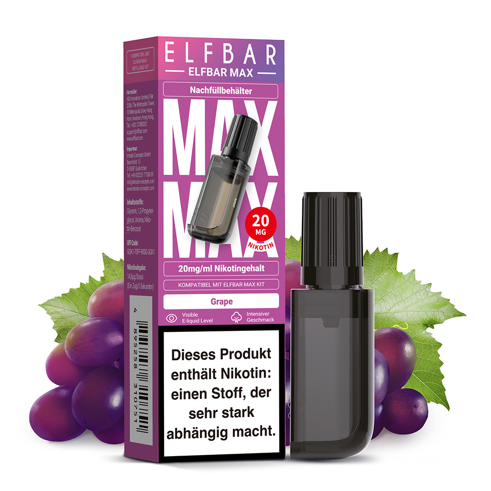 Elfbar MAX Refill Pod - Grape - 20mg Nikotinsalz 10ml C Elfbar MAX Refill Pod - Grape - 20mg Nikotinsalz 10ml C