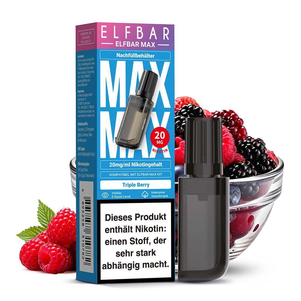 Elfbar MAX Refill Pod - Triple Berry - 20mg Nikotinsalz 10ml C Elfbar MAX Refill Pod - Triple Berry - 20mg Nikotinsalz 10ml C