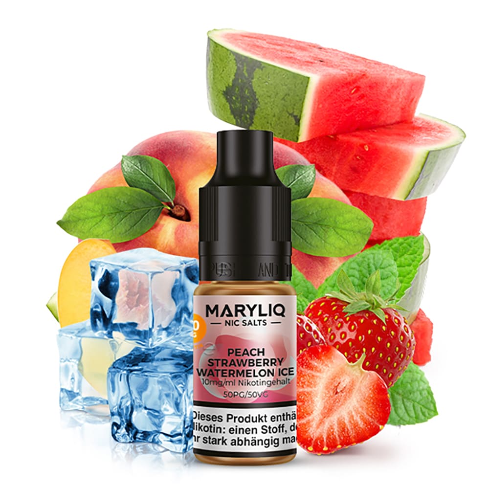 Maryliq Nikotinsalz - Peach Strawberry Watermelon Ice - 10mg 10ml  Maryliq Nikotinsalz - Peach Strawberry Watermelon Ice - 10mg 10ml