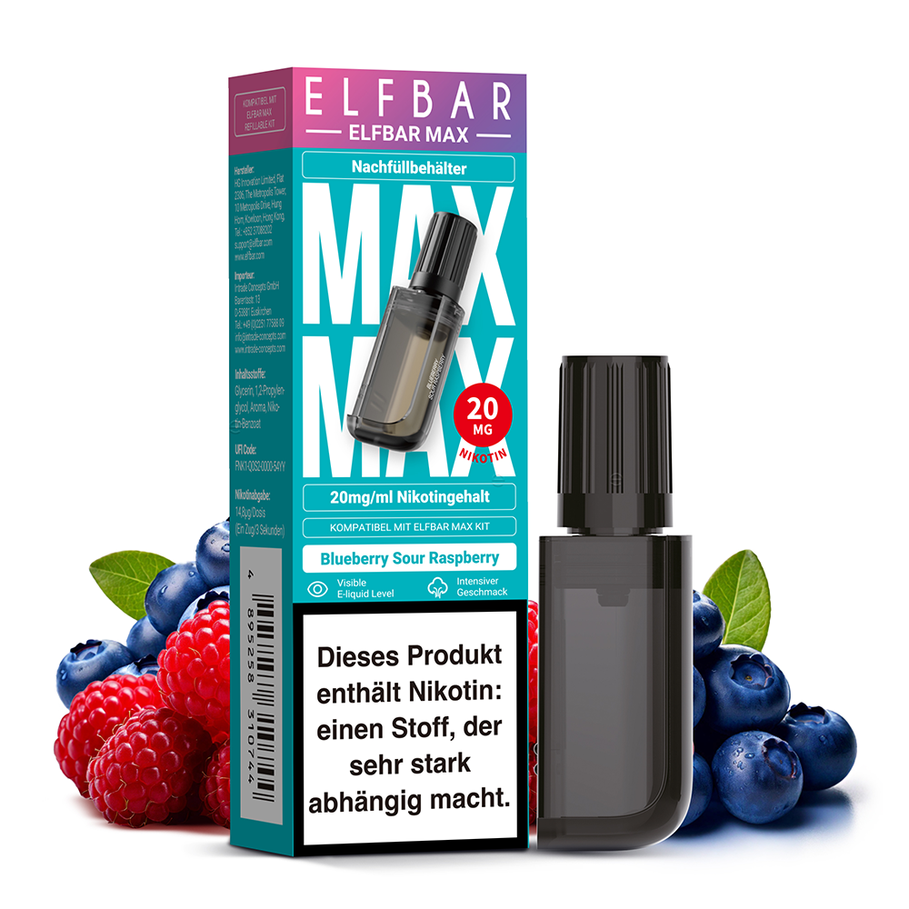 Elfbar MAX Refill Pod - Blueberry Sour Raspberry - 20mg Nikotinsalz 10ml C Elfbar MAX Refill Pod - Blueberry Sour Raspberry - 20mg Nikotinsalz 10ml C