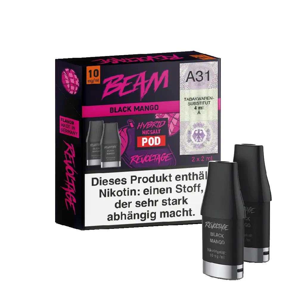 Revoltage Beam Pod - Black Mango - 10mg Hybrid Nikotinsalz 2ml Revoltage Beam Pod - Black Mango - 10mg Hybrid Nikotinsalz 2ml