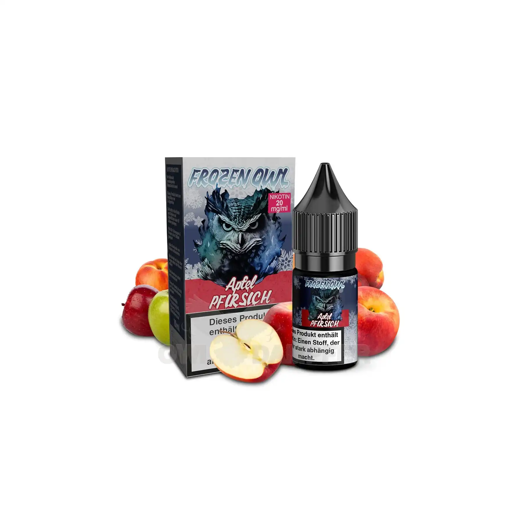 Frozen OWL Apfel Pfirsich Nikotinsalz Liquid zum sofortigen Gebrauch. Frozen OWL Apfel Pfirsich Nikotinsalz Liquid 10 ml 20 mg