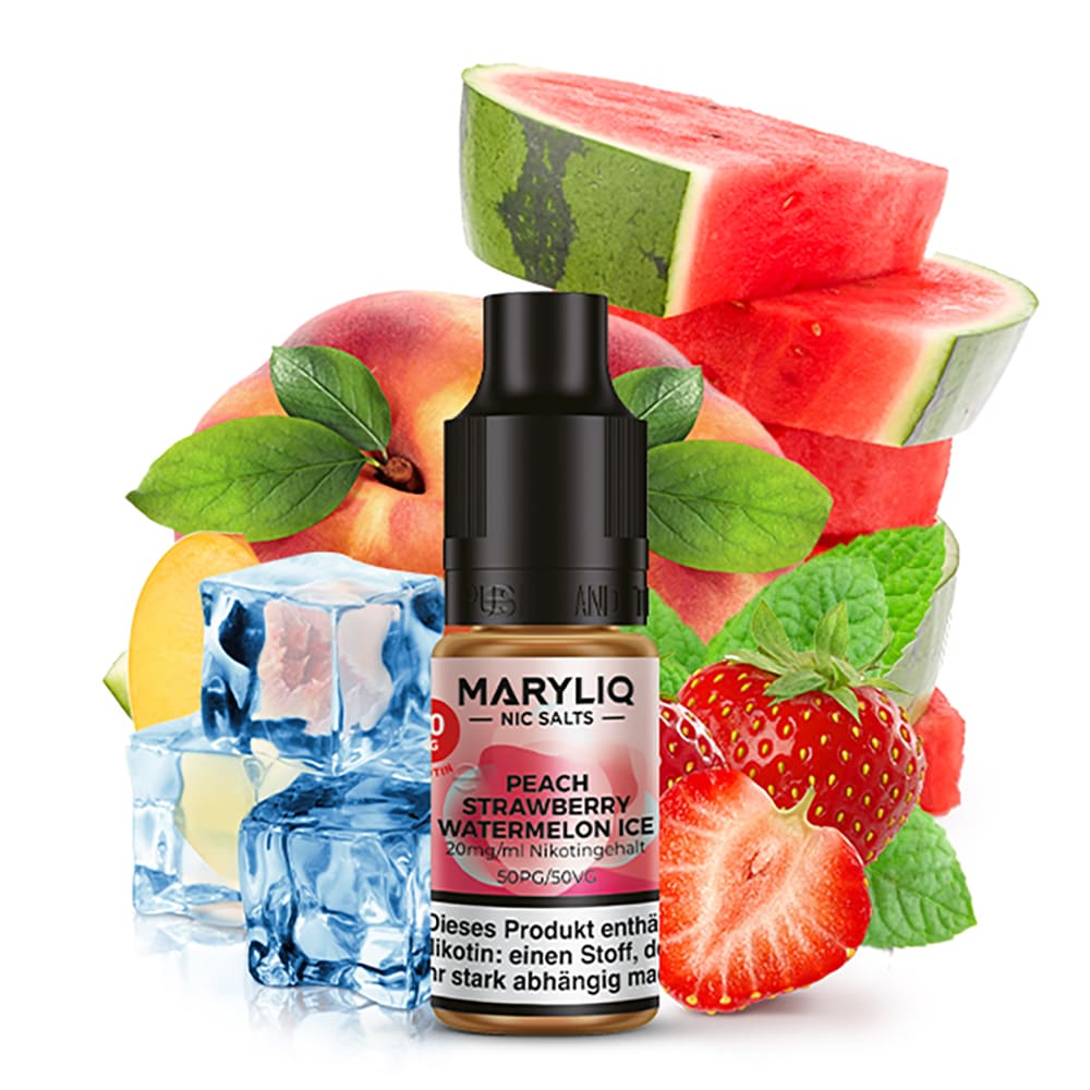 Maryliq Nikotinsalz - Peach Strawberry Watermelon Ice - 20mg 10ml  Maryliq Nikotinsalz - Peach Strawberry Watermelon Ice - 20mg 10ml