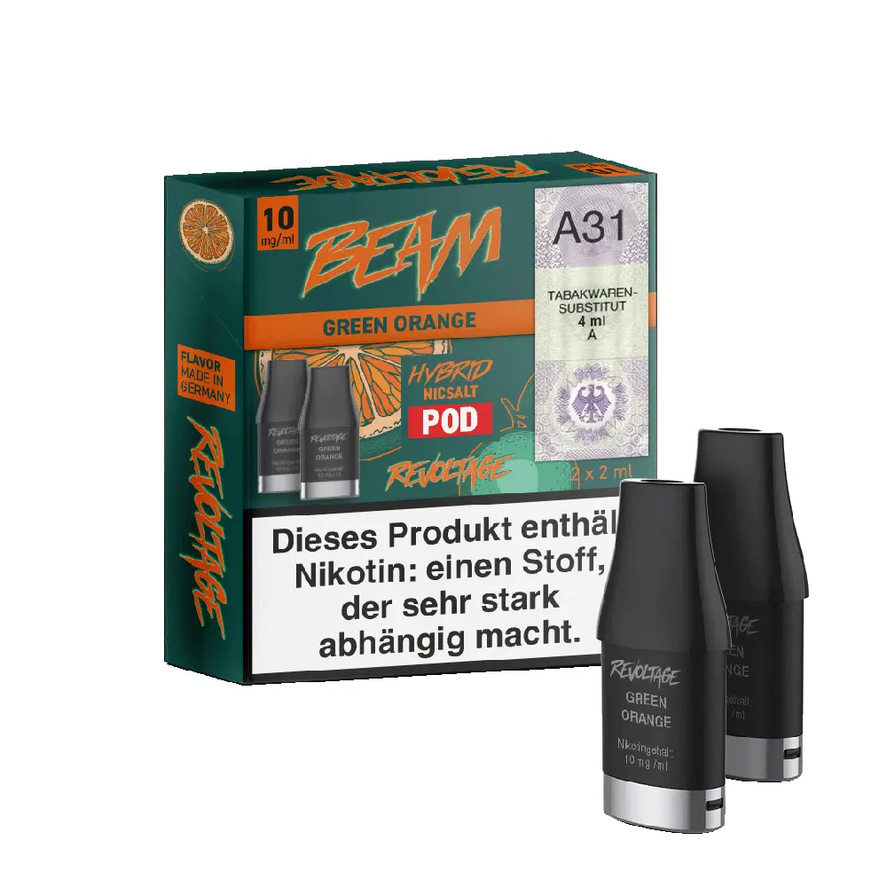 Revoltage Beam Pod - Green Orange - 10mg Hybrid Nikotinsalz 2ml Revoltage Beam Pod - Green Orange - 10mg Hybrid Nikotinsalz 2ml