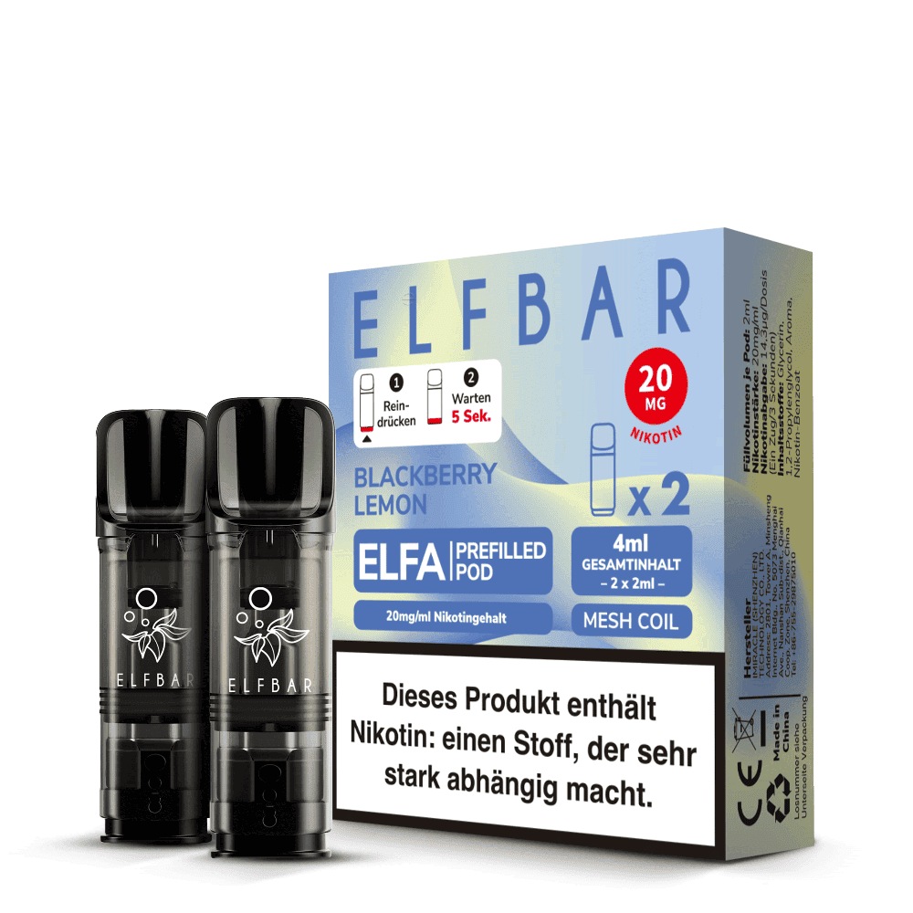 2x Elfbar Elfa Einweg Pod - Blackberry Lemon - 20mg Nikotinsalz 2ml  C