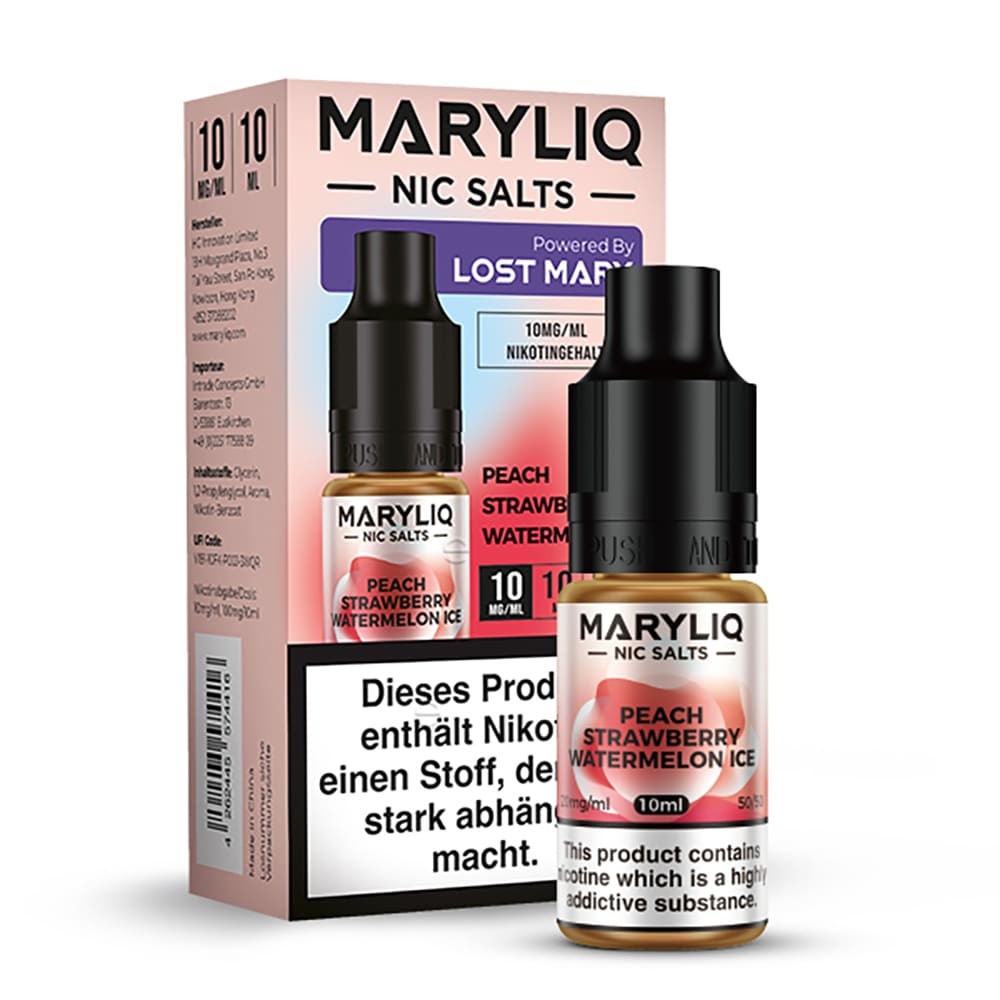 Maryliq Nikotinsalz - Peach Strawberry Watermelon Ice - 10mg 10ml  Maryliq Nikotinsalz - Peach Strawberry Watermelon Ice - 10mg 10ml