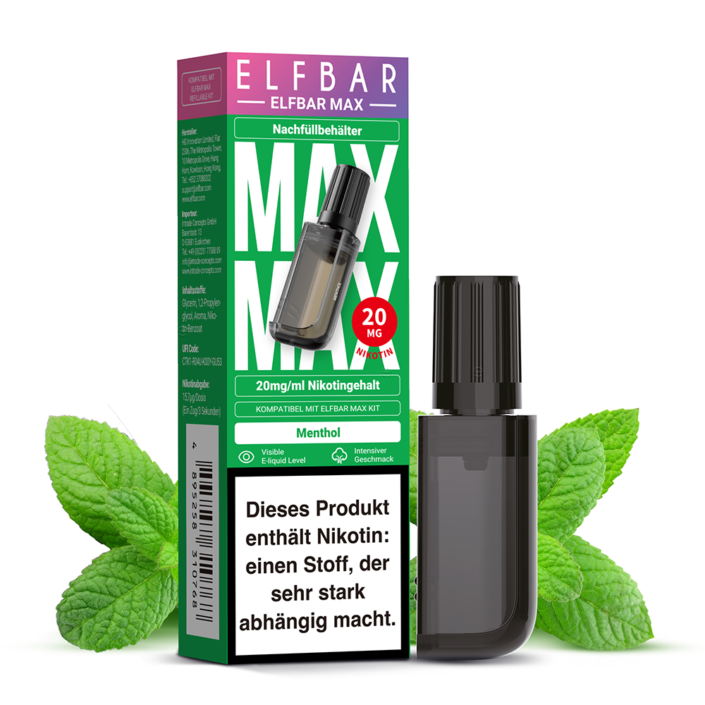 Elfbar MAX Refill Pod - Menthol - 20mg Nikotinsalz 10ml C Elfbar MAX Refill Pod - Menthol - 20mg Nikotinsalz 10ml C