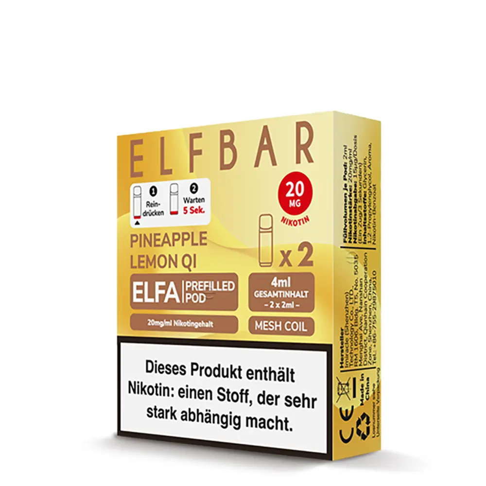 2x Elfbar Elfa Einweg Pod - Pineapple Lemon Qi - 20mg Nikotinsalz 2ml  C 2x Elfbar Elfa Einweg Pod - Pineapple Lemon Qi - 20mg Nikotinsalz 2ml  C