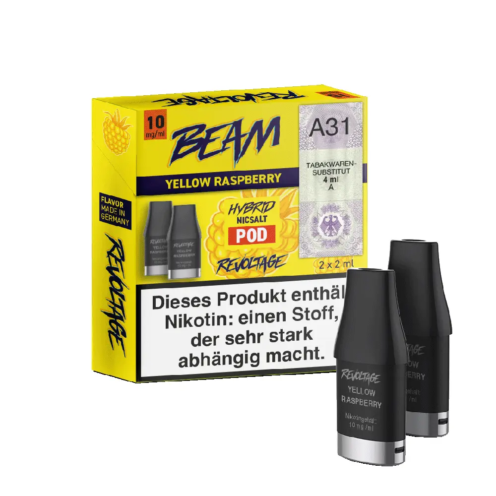 Revoltage Beam Pod - Yellow Raspberry - 10mg Hybrid Nikotinsalz 2ml Revoltage Beam Pod - Yellow Raspberry - 10mg Hybrid Nikotinsalz 2ml