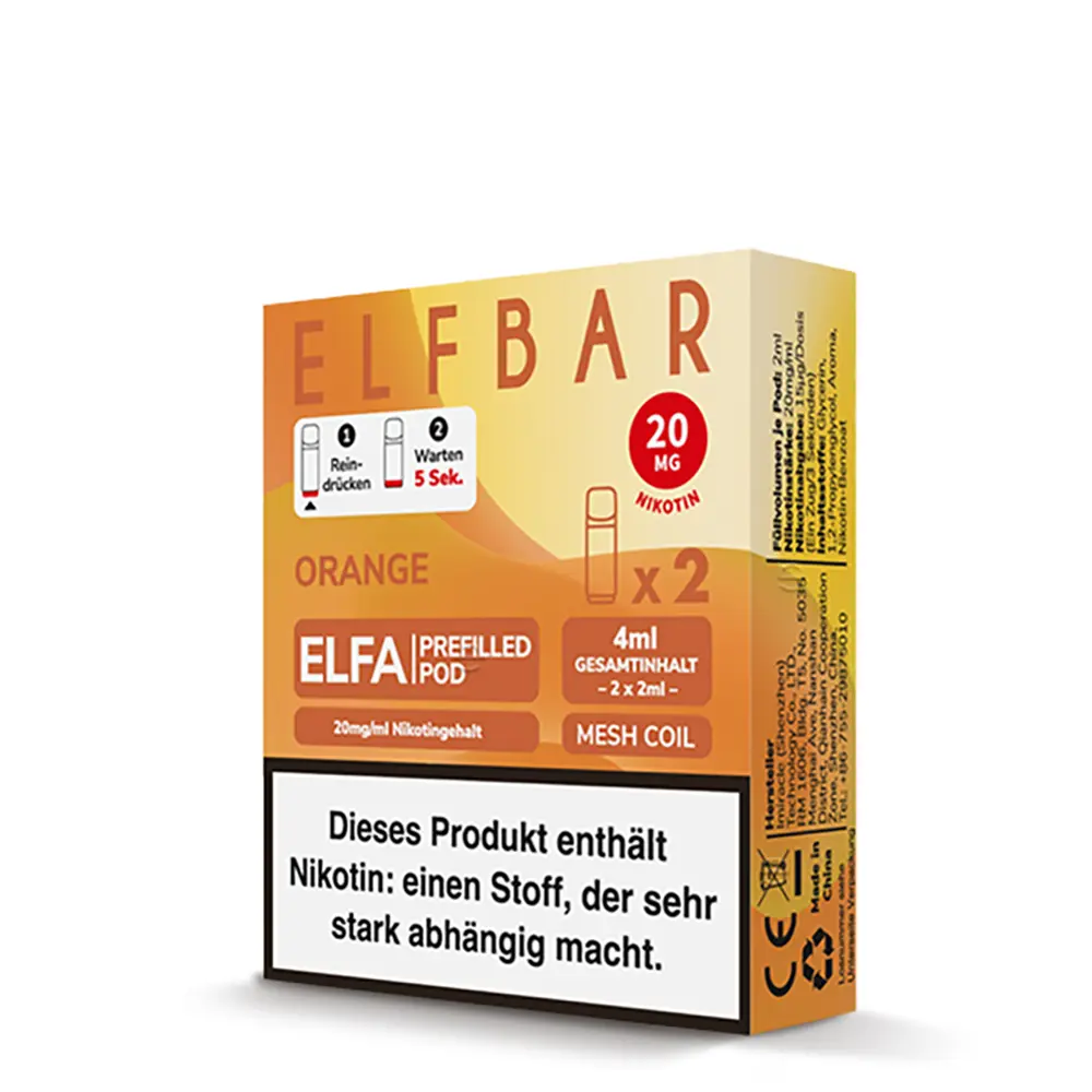 2x Elfbar Elfa Einweg Pod - Orange - 20mg Nikotinsalz 2ml  C