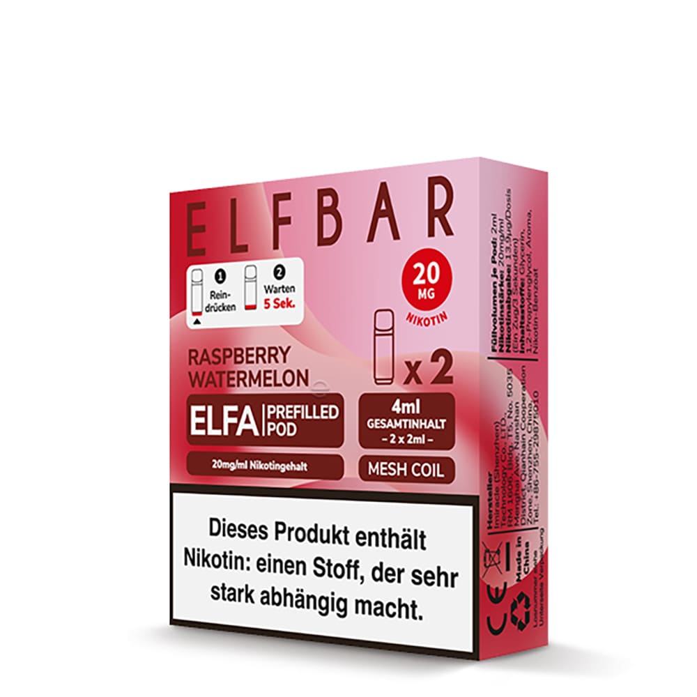 2x Elfbar Elfa Einweg Pod - Raspberry Watermelon - 20mg Nikotinsalz 2ml  2x Elfbar Elfa Einweg Pod - Raspberry Watermelon - 20mg Nikotinsalz 2ml