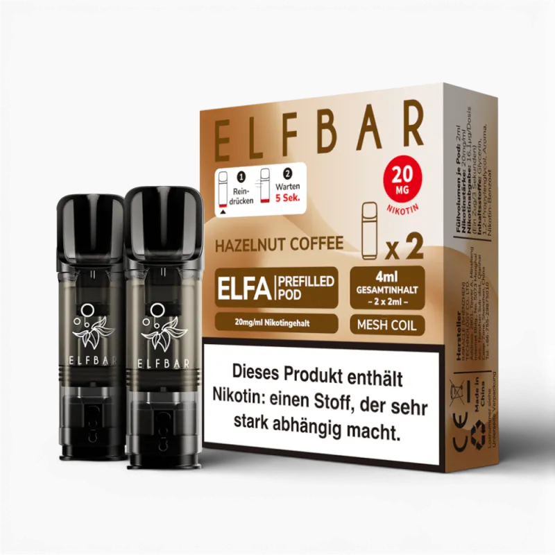 2 x Elfbar Elfa - Hazelnut Coffee 2ml Einweg Pod