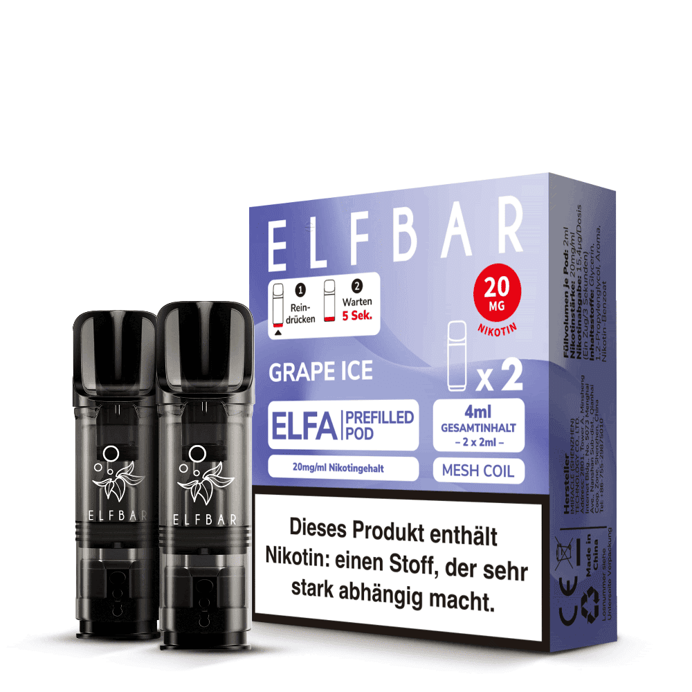 2x Elfbar Elfa Einweg Pod - Grape Ice - 20mg Nikotinsalz 2ml  C