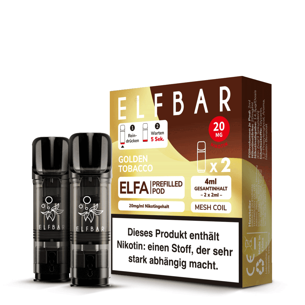 2x Elfbar Elfa Einweg Pod - Golden Tobacco - 20mg Nikotinsalz 2ml  C