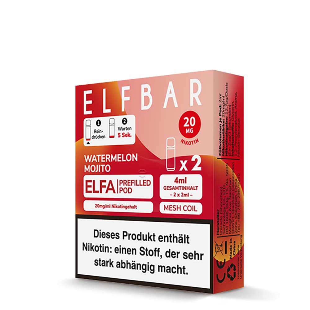 2x Elfbar Elfa Einweg Pod - Watermelon Mojito - 20mg Nikotinsalz 2ml  2x Elfbar Elfa Einweg Pod - Watermelon Mojito - 20mg Nikotinsalz 2ml