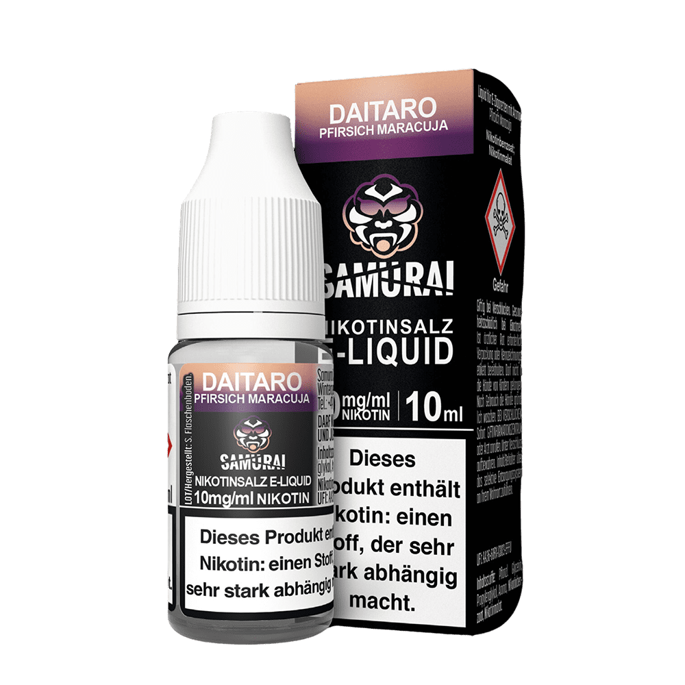 Samurai Nikotinsalz - Daitaro Pfirsich Maracuja - Liquid 10mg 10ml  Samurai Nikotinsalz - Daitaro Pfirsich Maracuja - Liquid 10mg 10ml