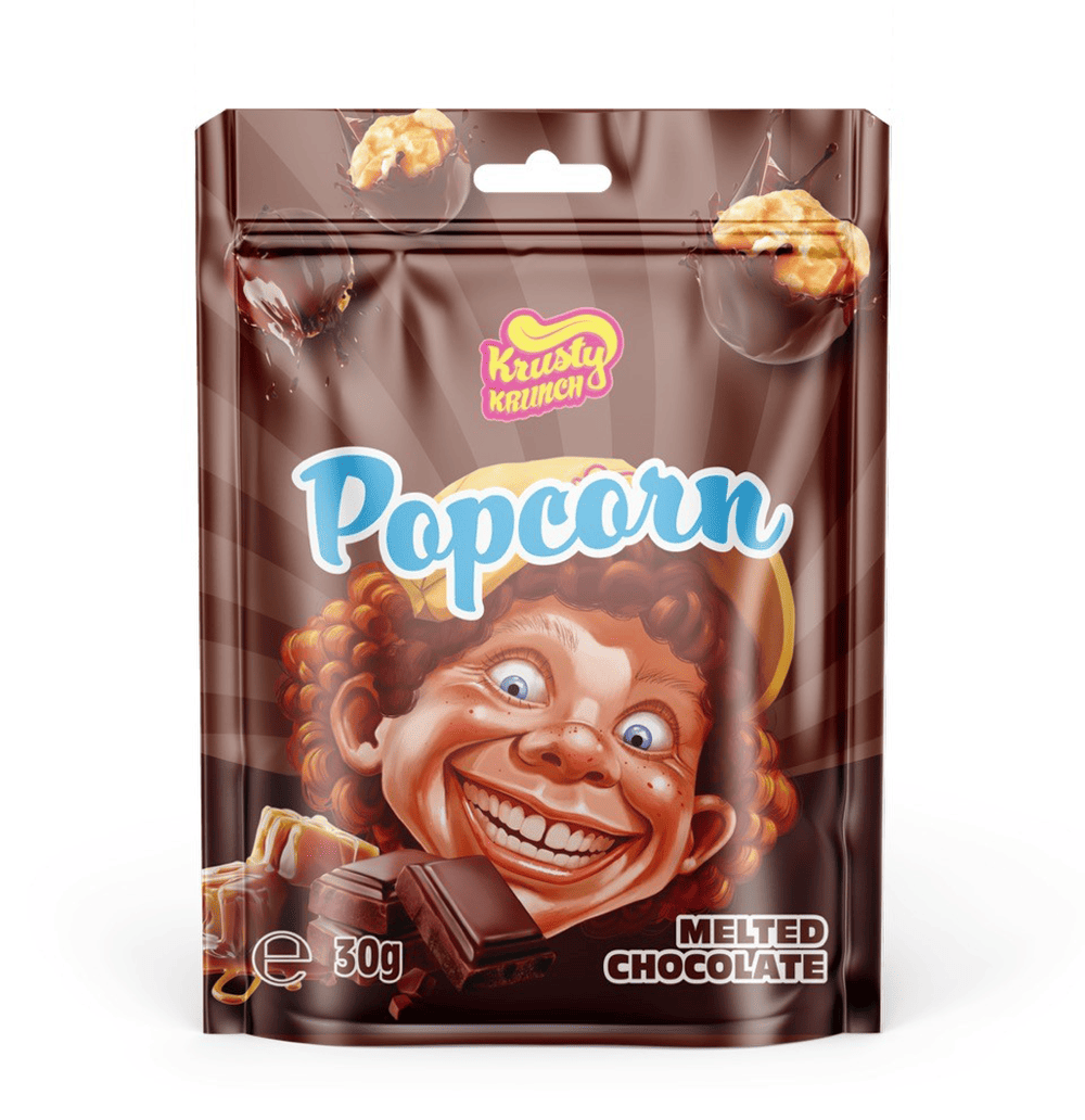 Krusty Krunch Popcorn - Melted Chocolate - 30g Packung Krusty Krunch Popcorn - Melted Chocolate - 30g Packung