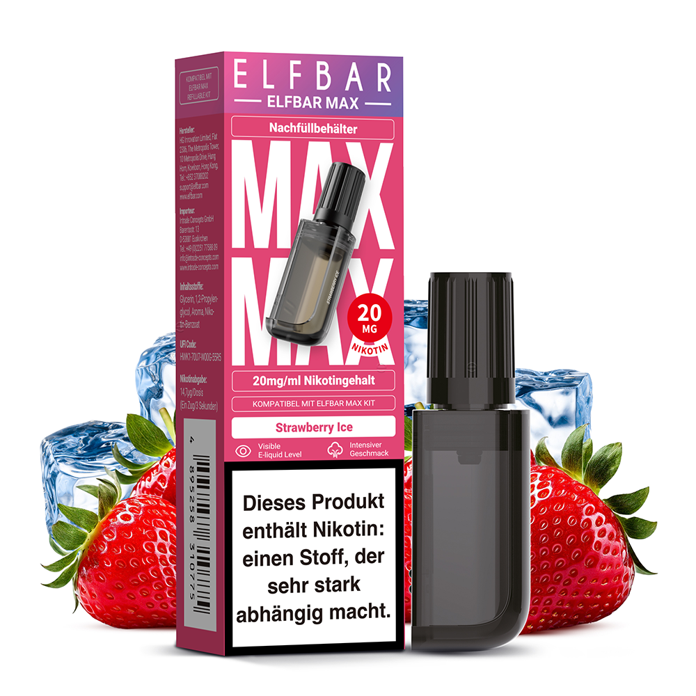 Elfbar MAX Refill Pod - Strawberry Ice - 20mg Nikotinsalz 10ml C Elfbar MAX Refill Pod - Strawberry Ice - 20mg Nikotinsalz 10ml C