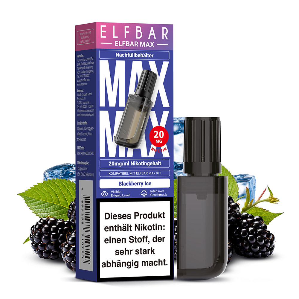 Elfbar MAX Refill Pod - Blackberry Ice - 20mg Nikotinsalz 10ml C Elfbar MAX Refill Pod - Blackberry Ice - 20mg Nikotinsalz 10ml C